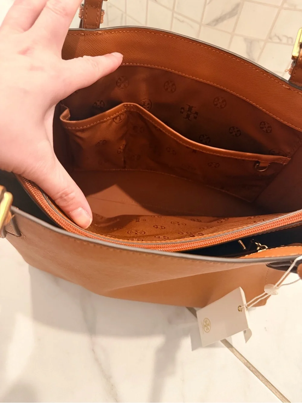 Tory Burch Cognac Saffiano Leather Tote